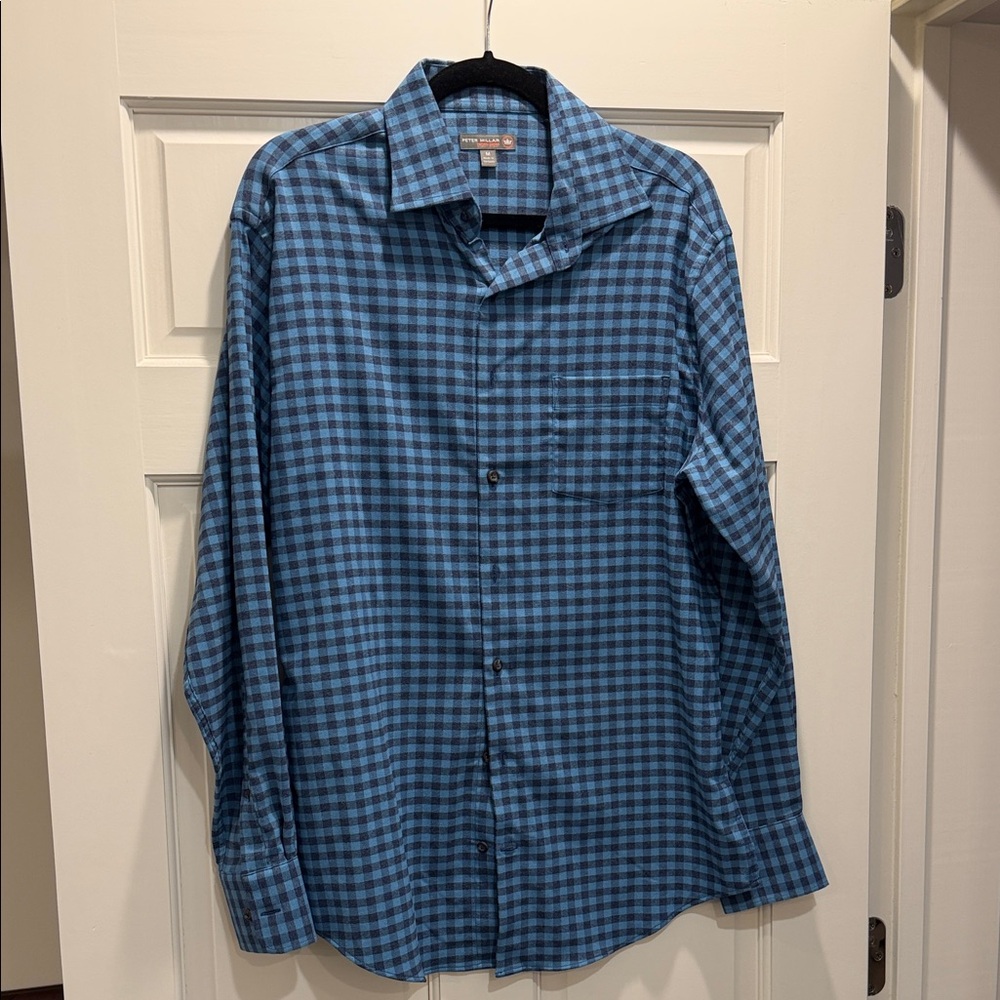 Peter Millar Blue and Black Checkered Shirt